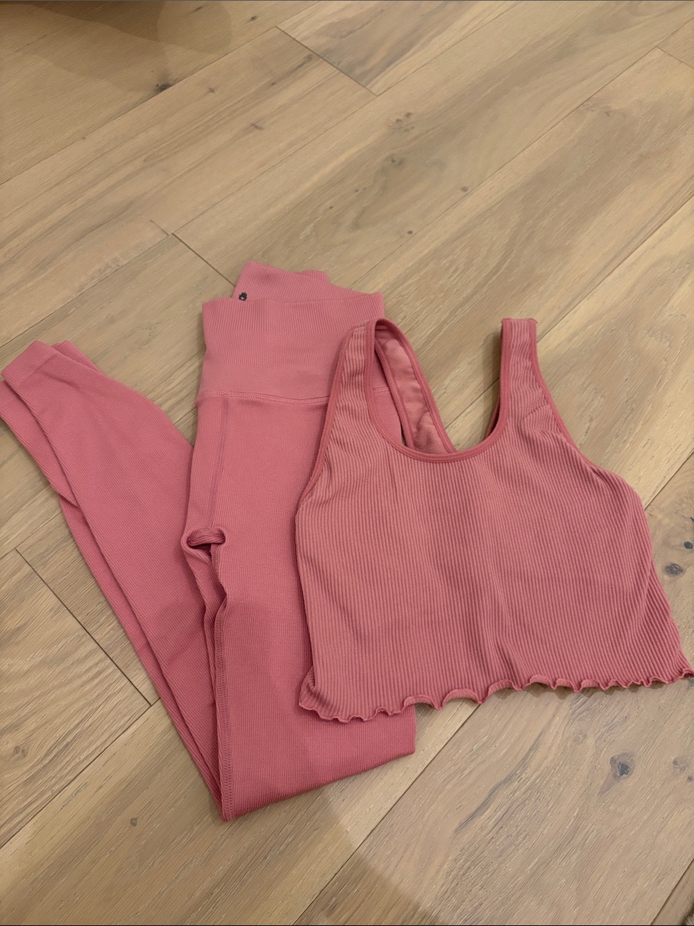 Spiritual Gangster Ribbed Crop Tank and High-Waist Leggings Set - Dusty Rose